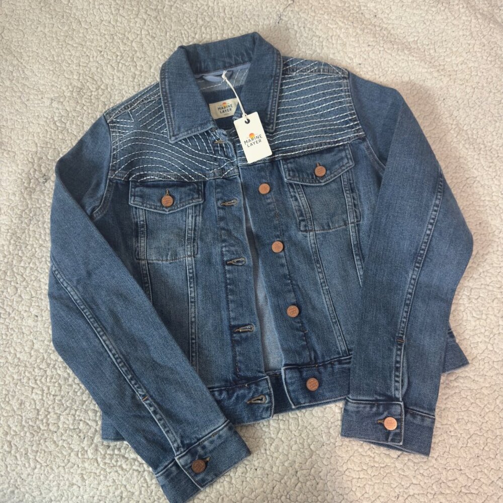 Marine Layer Small Womens Denim Jacket With Embroidered Detail new blue color - Picture 11 of 12